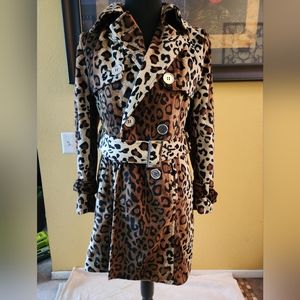 GORGEOUS Vintage Leopard Fur Belted Trench Coat size small
